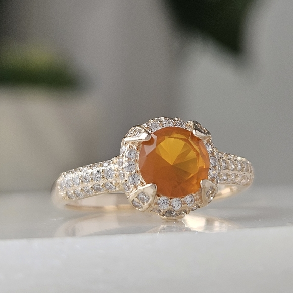 Gold Citrine Orange Gemstone ring, size 7, 925 Sterling Silver Charmed A… - Picture 4 of 4